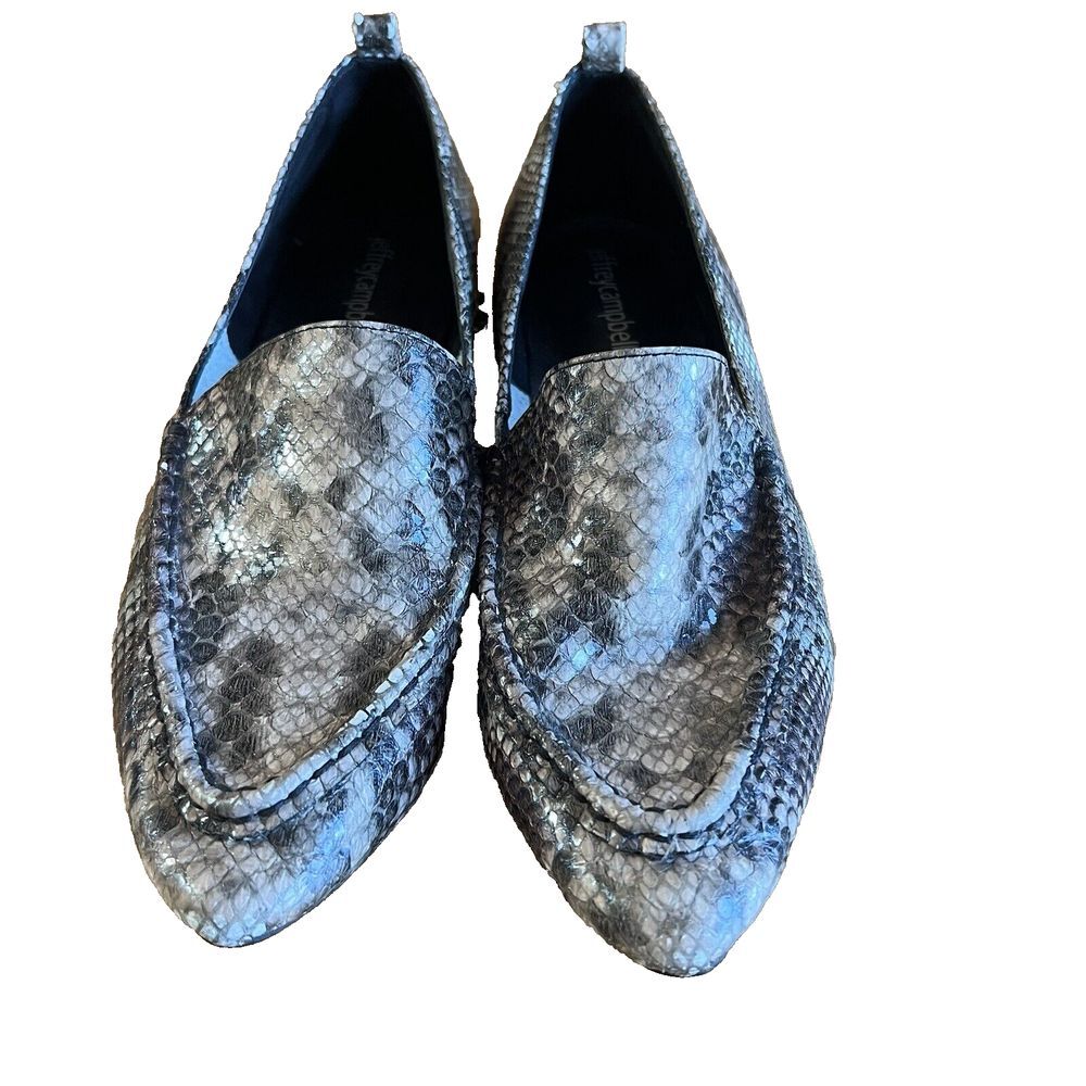 Jeffrey Campbell Barnett Taupe Studded Leather Loafers Size 7.5 studs Snakeskin - Picture 1 of 10